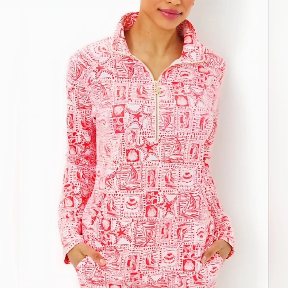 SOLD Lilly Pulitzer NWT UPF 50+ Skipper Popover Mizner Red Seaside Harbour - Picture 2 of 11